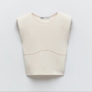 Zara Cream Knit Bustier Top with Shoulder Pads